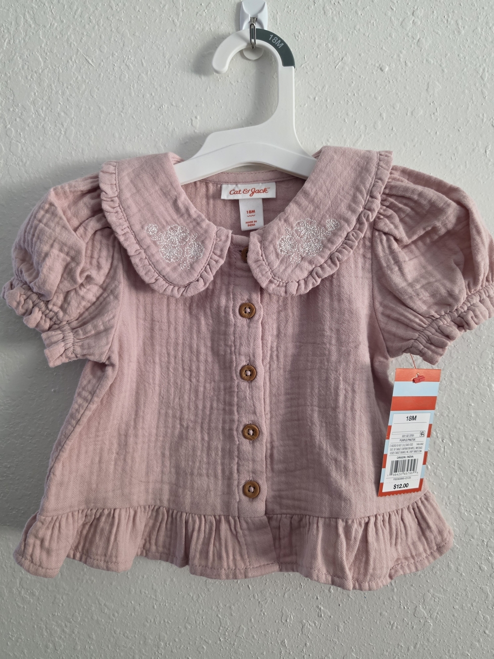 Cat & Jack Light Pink Ruffle Collar Button-Front Baby Top